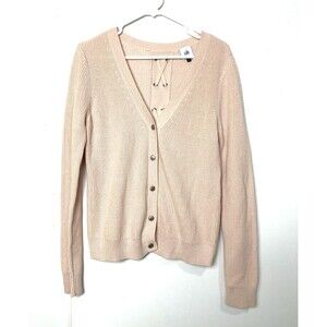 Cabi Eliza Cardigan Sweater Women Size M Pink Cotton Ribbed Lace Back Button Up